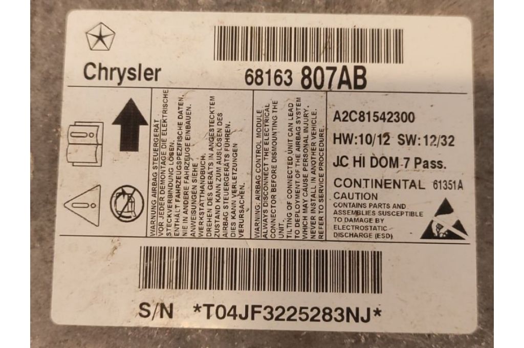 68163807AB | Moduł sterowania poduszkami powietrznymi DODGE JOURNEY 08-20 (361889) - Zdjęcie 3